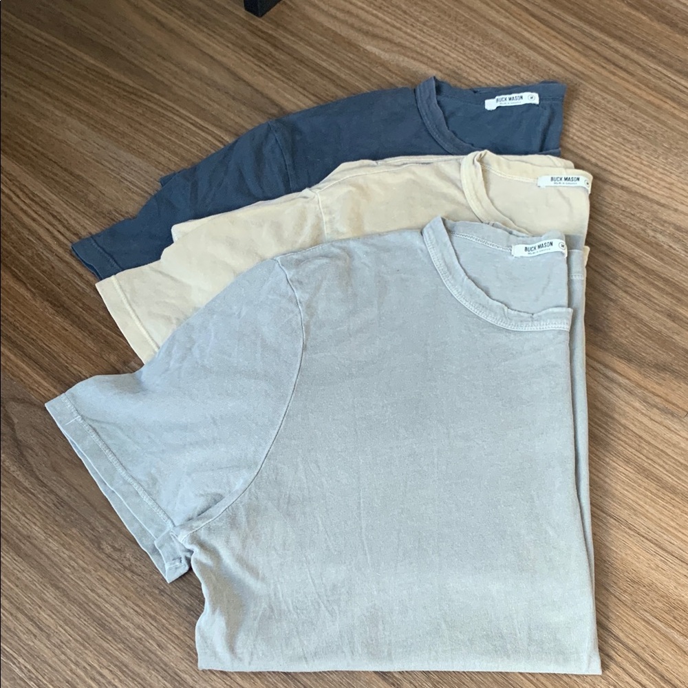 Buck Mason Short Sleeve T-Shirt Trio 100% Cotton - Picture 2 of 4
